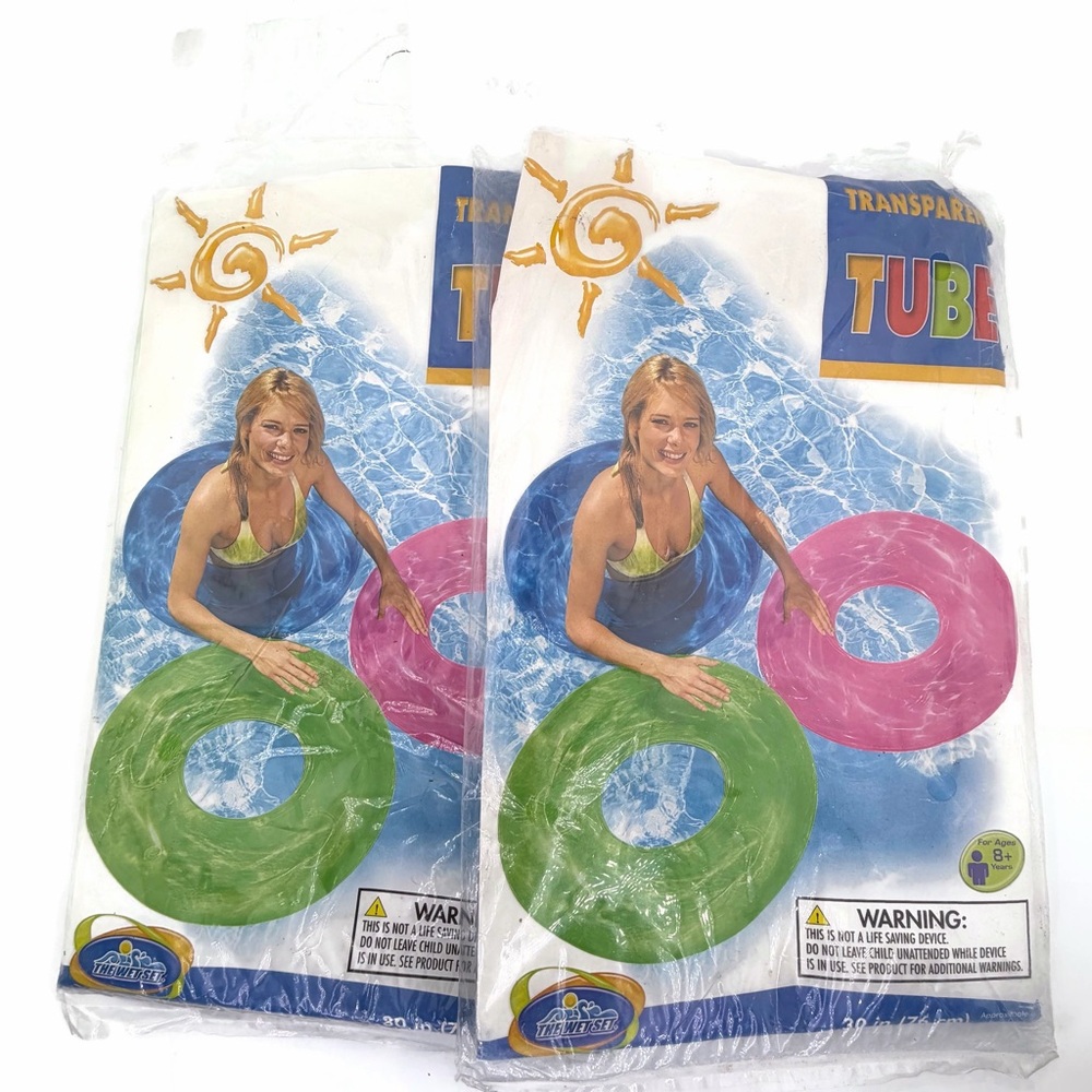 30” Transparent Inflatable Vinyl Swim Tubes - Set of 2 Blue & Green